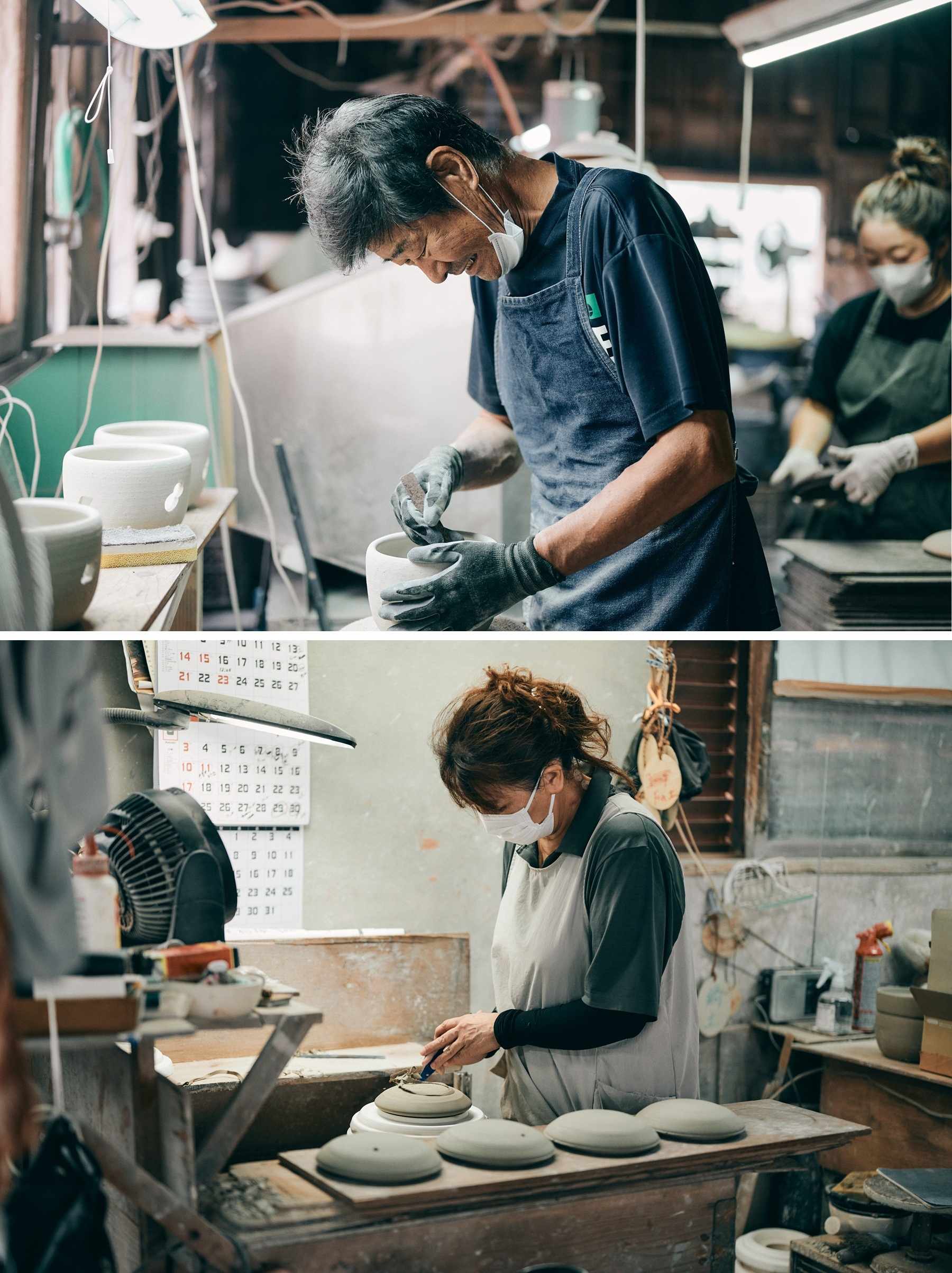 丁寧に手作りされる作業風景