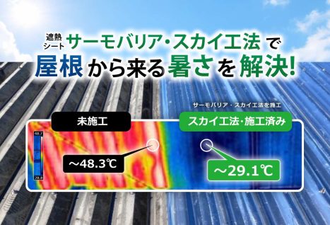折半屋根×遮熱シート（スカイ工法）<br>＝施工で暑さ対策