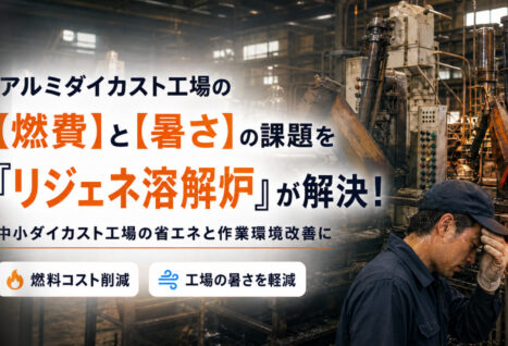 アルミダイカスト工場の<br /> 【燃費】と【暑さ】の課題を<br /> 「リジェネ溶解炉」が解決！